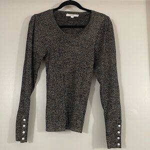 LOFT gold space dyed sweater with pearl details, sz L